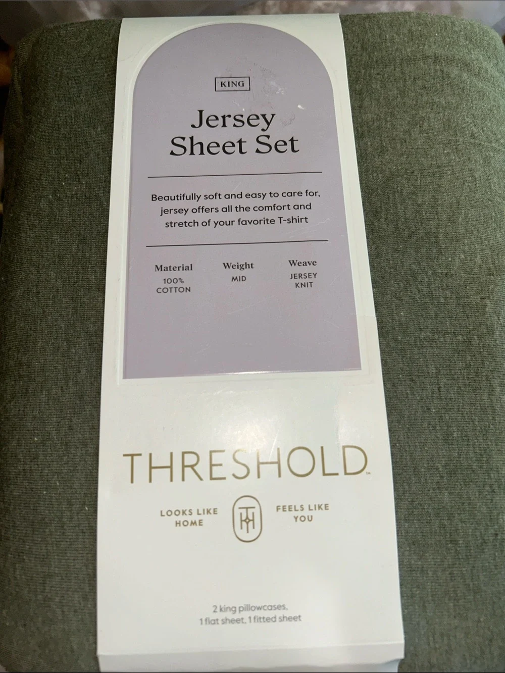 Threshold King Olive Green Cotton Jersey Sheet Set